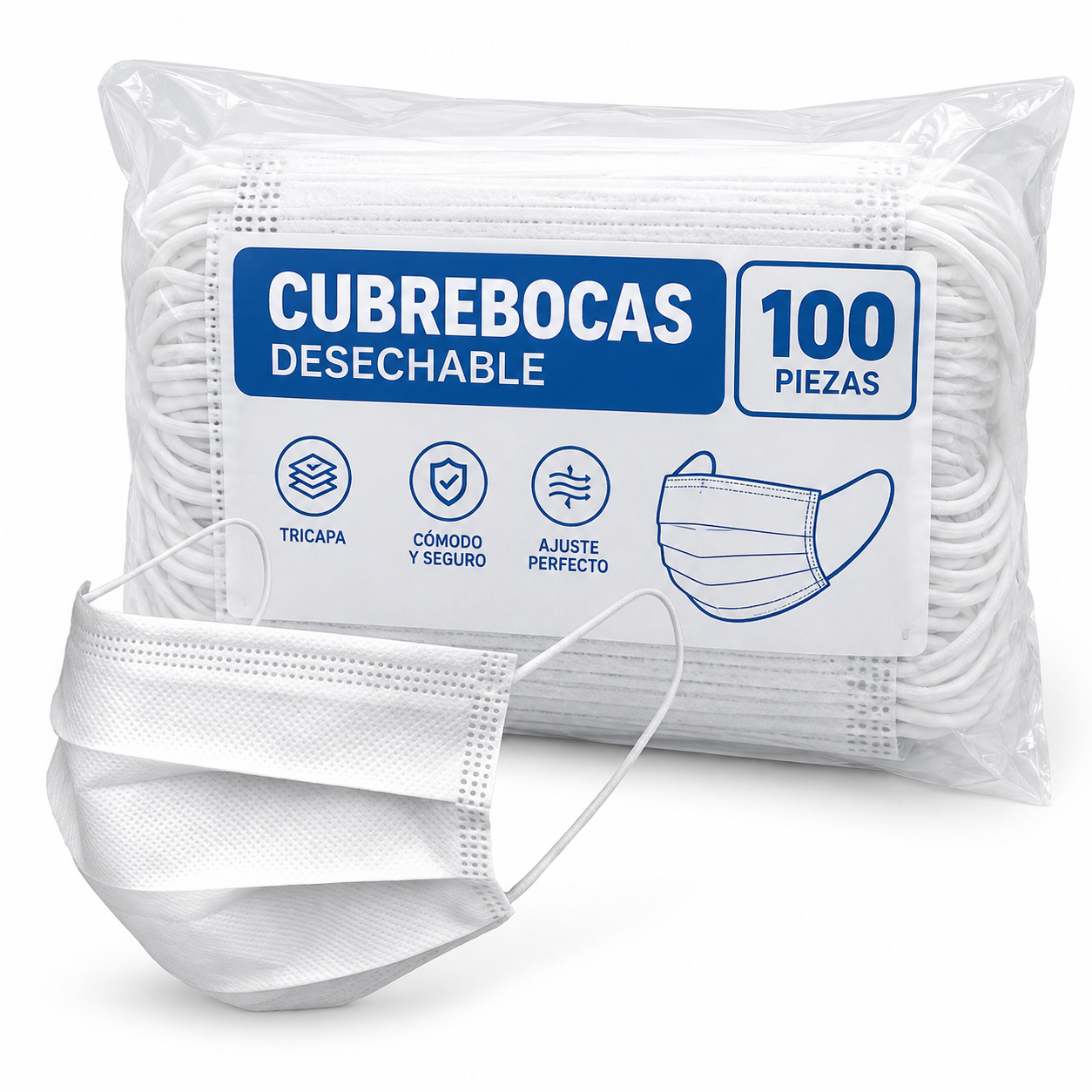 Cubreboca Tricapa 100pza